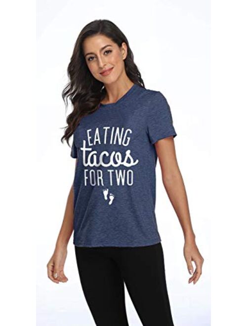 Eating Tacos for Two Maternity Shirt Cute Graphic Letter Print T-Shirt Pregnancy Announcement Short Sleeve Tees Tops