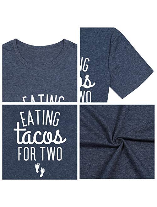 Eating Tacos for Two Maternity Shirt Cute Graphic Letter Print T-Shirt Pregnancy Announcement Short Sleeve Tees Tops