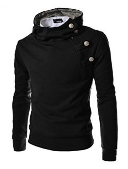 TheLees (4BS Mens Buckle Zipper Slim Hoodie Cotton Solid Short Sleeve T-Shirts