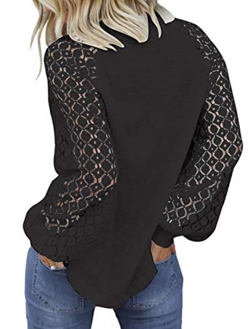 MIHOLL Womens Long Sleeve Tops Lace Casual Loose Blouses T Shirts