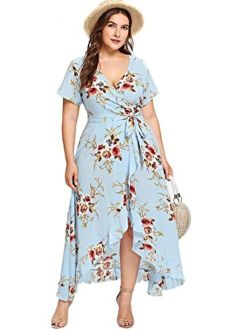 Plus Size Women Empire Waist Asymmetrical High Low Bohemian Maxi Dress