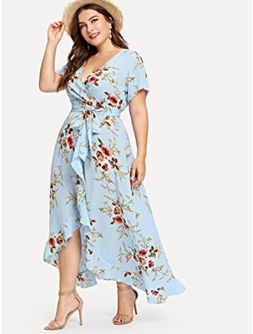 Milumia Plus Size Women Empire Waist Asymmetrical High Low Bohemian Maxi Dress