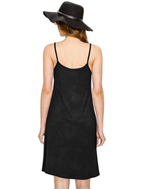 Lock and Love Women's V Neck Spaghetti Strap Cami Tunic Short Slip Dress - Made in USA
