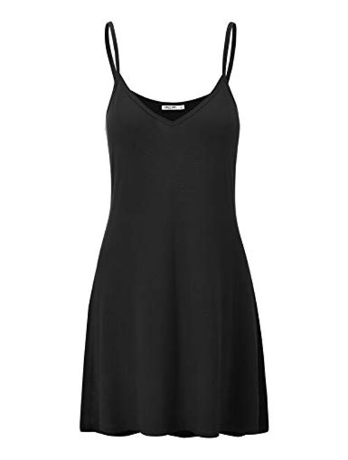 Lock and Love Women's V Neck Spaghetti Strap Cami Tunic Short Slip Dress - Made in USA