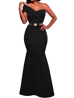 SEBOWEL Women's Sexy Off The Shoulder Oversized Bow Applique Evening Gown Party Maxi Dress