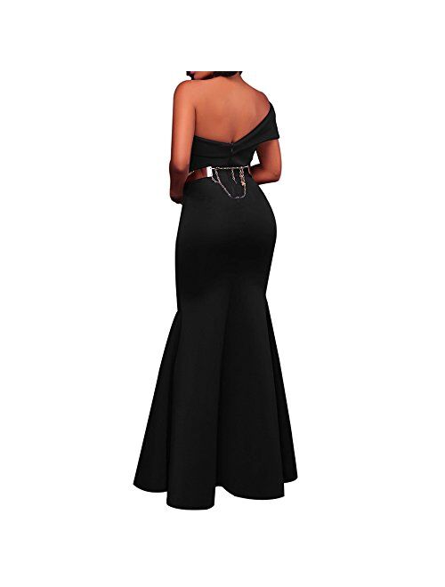 SEBOWEL Women's Sexy Off The Shoulder Oversized Bow Applique Evening Gown Party Maxi Dress