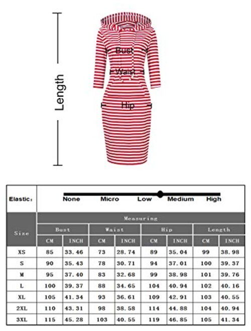 Clearlove Women's Stripe Pocket Knee Length Slim Pullover Hoodie Dress