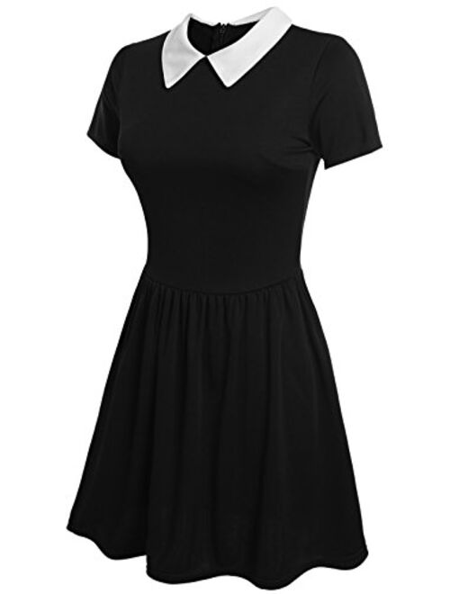POGT Women's Halloween Costume Wednesday Addams Costume School Girl Costume Dress
