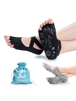Muezna Non Slip Yoga Socks for Women, Toeless Anti-Skid Pilates, Barre, Ballet, Bikram Workout Socks with Grips