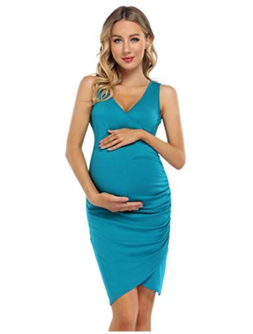 Coolmee Womens Maternity Dresses Casual Ruched Short Sleeve Irregular Bodycon Mini Dress for Women 