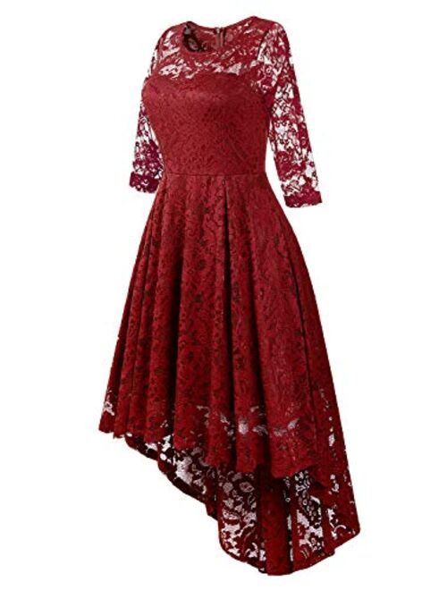Women Vintage Floral Lace Bridesmaid Dress 3/4 Sleeve/Sleeveless Cocktail Party Swing Dresses