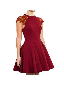 SUNNOW Women's Sleeveless Lace Patchwork A Line Short Mini Casual Dress