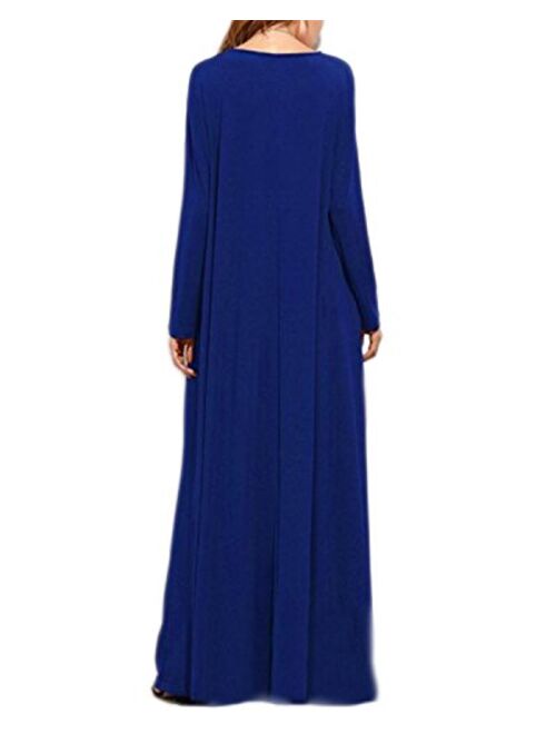 Kidsform Women's Maxi Dress Long Sleeve Loose Plain Kaftan Party Casual Long Dresses with Pockets