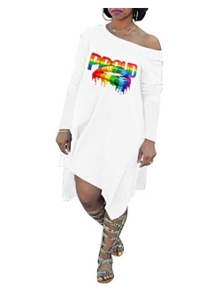 Halfword Women's Short Sleeve T-Shirt Dress Off Shoulder Casual Midi Dresses
