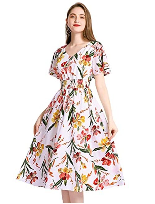 Gardenwed Floral Chiffon Dresses for Women Flowy Homecoming Cocktail Dress Casual Beach Sun Dress