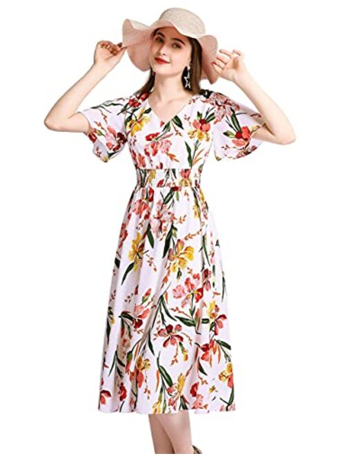 Gardenwed Floral Chiffon Dresses for Women Flowy Homecoming Cocktail Dress Casual Beach Sun Dress