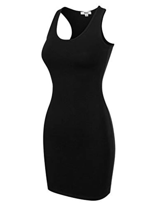 MixMatchy Women's Fitted Sleeveless Sexy Body-Con Racer-Back Round Neck Mini Dress