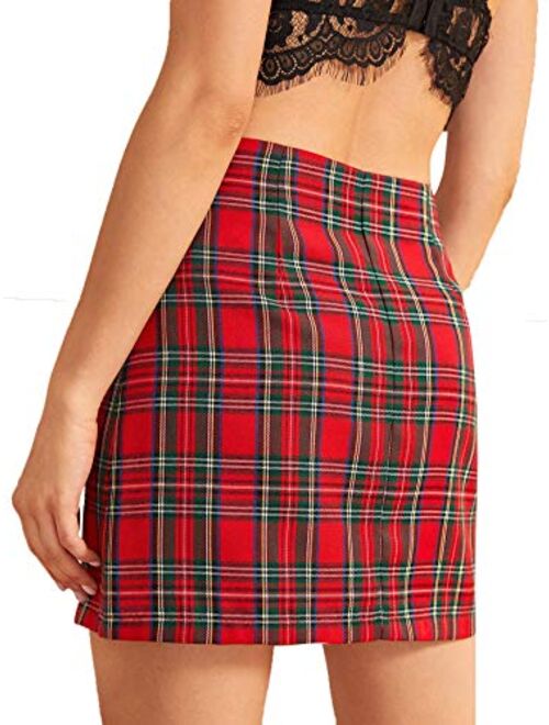 MakeMeChic Women's Plaid Skirt Zipper Back High Waist A-Line Mini Skirt
