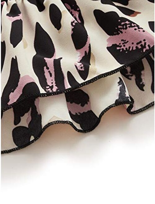 SheIn Women's Leopard Print Drawstring Waist Layer Ruffle Hem Short Skirt