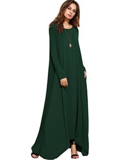 Women's Long Sleeve Casual Loose Pocket Maxi Long Party Dress