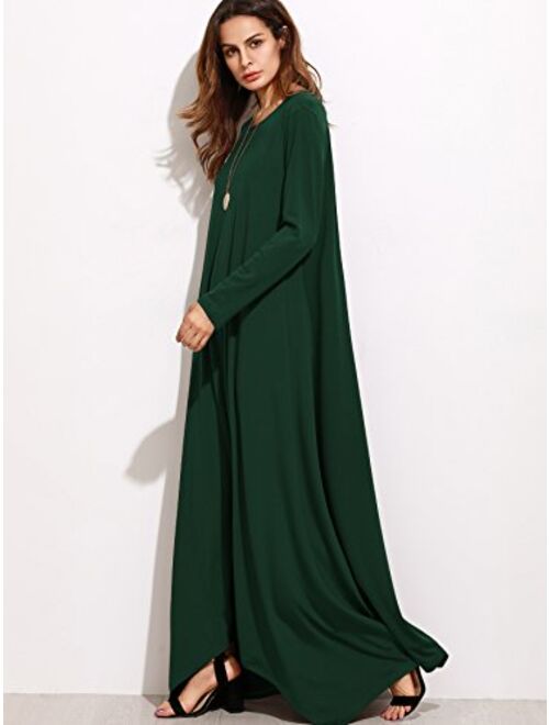 MakeMeChic Women's Long Sleeve Casual Loose Pocket Maxi Long Party Dress