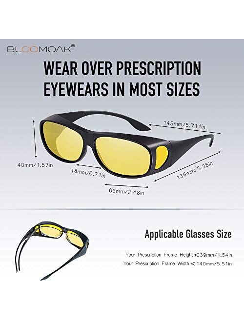 Bloomoak Wear Over Night Driving Glasses - for Men & Women/Wrap Around/Anti-Glare UV 400 Protection/Computing (Night Vision Lens)