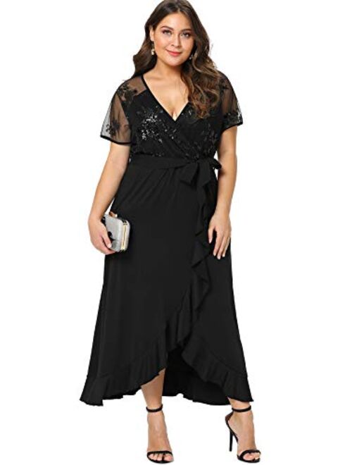 Milumia Plus Size Empire Waist Maxi Dress Ruffle Split Semi Sheer Solid Dresses