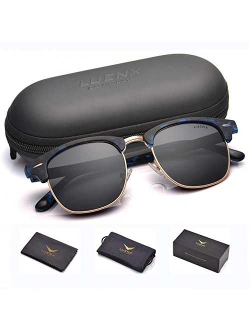 LUENX Mens Semi Rimless Sunglasses Polarized Womens: UV 400 Protection with Case