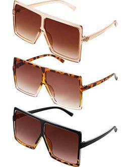 3 Pieces Oversized Square Sunglasses Flat Top Fashion Oversized Shades for Women