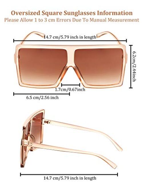 3 Pieces Oversized Square Sunglasses Flat Top Fashion Oversized Shades for Women