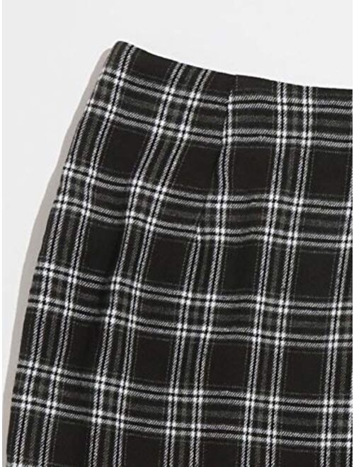 WDIRARA Women's Basic High Waist Bodycon Mini Plaid Uniform Skirt