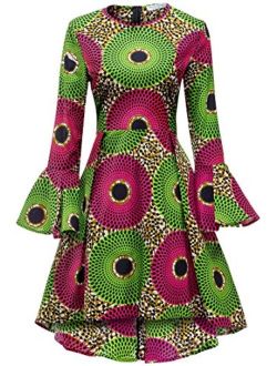 Shenbolen Women African Print Dresses Autumn and Winter Long Sleeves Ankara Dress