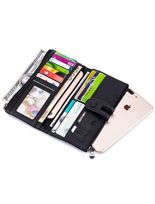 MUIIKOLA ROULENS Wallet for Women Genuine Leather Card Holder Phone Checkbook Organizer Zipper Coin Purse