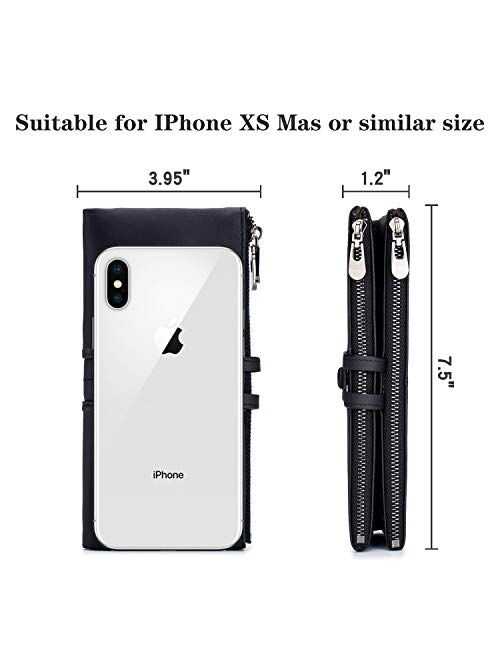 MUIIKOLA ROULENS Wallet for Women Genuine Leather Card Holder Phone Checkbook Organizer Zipper Coin Purse