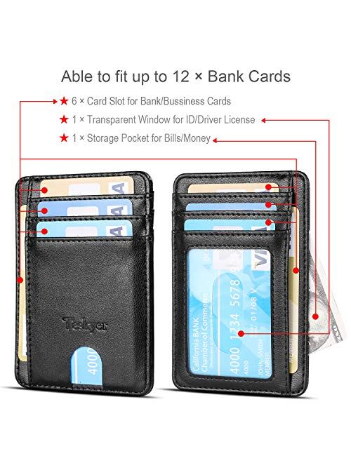 Teskyer Slim Minimalist Wallet, RFID Blocking Credit Card Holder, Front Pocket Leather ID Wallet Case for Men Women
