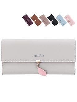 Wallets for Women with Multiple Card Slots, Long Womens Walllet PU Leather with Leaf Pendant Card Holders Phone Zipper Pocket Coin Purse