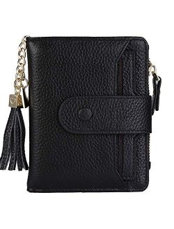 Women's RFID Mini Soft Leather Bifold Wallet With ID Window Card Sleeve Coin Purse
