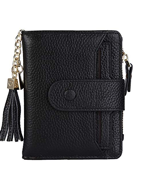 Women's RFID Mini Soft Leather Bifold Wallet With ID Window Card Sleeve Coin Purse