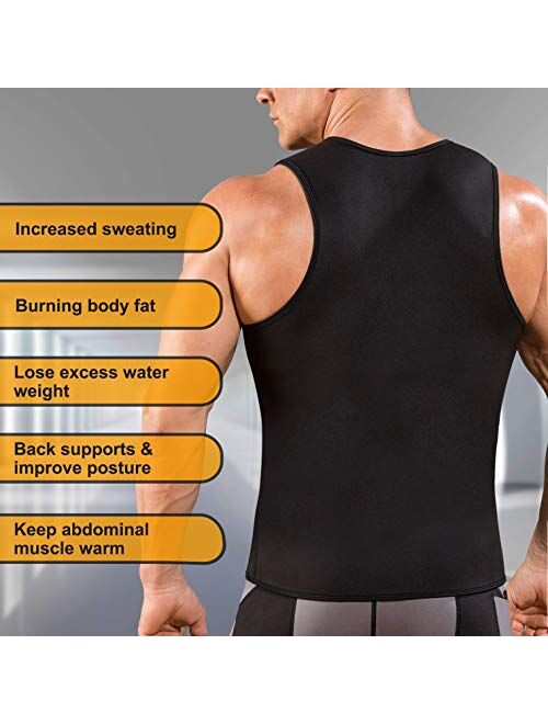 Mens Sauna Waist Trainer Corset Vest with Zipper for Weight Loss Hot Sweat Neoprene Body Shaper Gym Workout Tank Top
