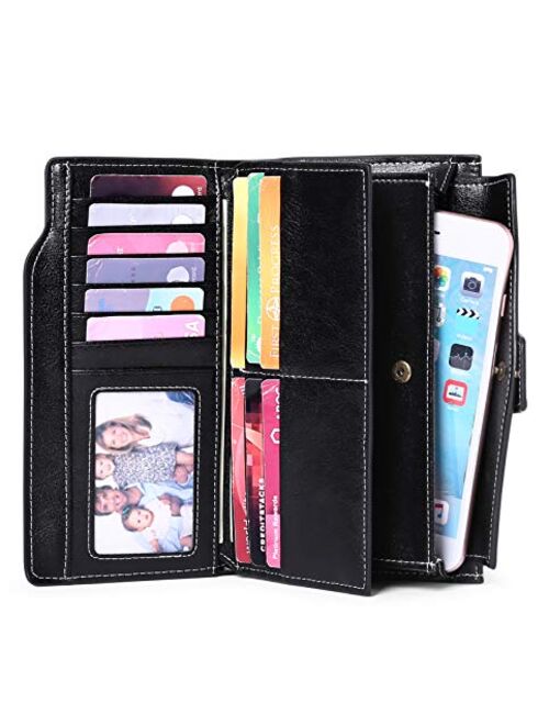 SENDEFN Women Leather Wallets RFID Blocking Clutch Card Holder Ladies Purse with Zipper Pocket