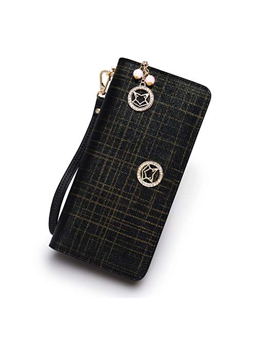FOXER Women Leather Wallet Bifold Wallet Clutch Wallet with Wristlet Card Holder