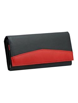 Starhide Women's Ladies RFID Blocking Luxury Soft Real Napa Leather Clutch Wallet Long Flapover Purse Black Red 370