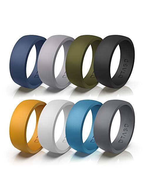Size5-12 OTAGO Silicone Rings Wedding Bands for Women Men,8 Packs Colorful Rings Soft and Safe for Sports,Housework,Comfortable Fit,Fashion Style-Metal and Vivid Matte Colours