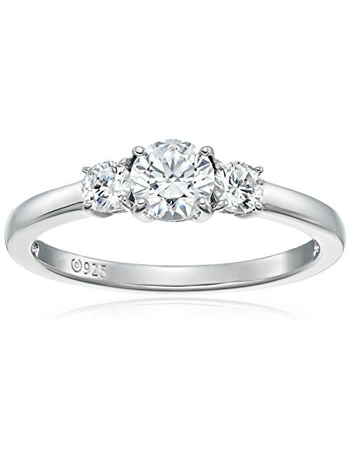 Platinum or Gold Plated Sterling Silver Round 3-Stone Ring made with Swarovski Zirconia