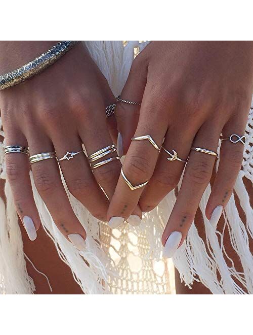 ONESING 40-69 Pcs Knuckle Rings for Women Stackable Rings Set Girls Bohemian Retro Vintage Joint Finger Rings Hollow Carved Flowers