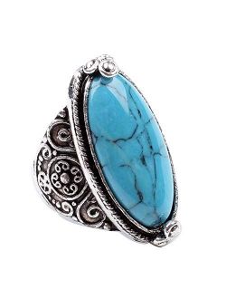 Charming Blue Synthetic-Turquoise Tibet Silver Plated shion Ring Size