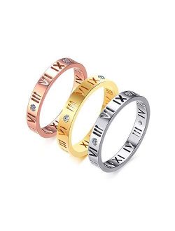 VNOX Stainless Steel CZ Roman Numeral Ring for Women Girls,Rose Gold Plated/Silver