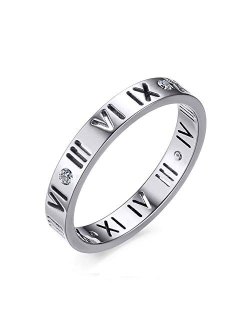 VNOX Stainless Steel CZ Roman Numeral Ring for Women Girls,Rose Gold Plated/Silver