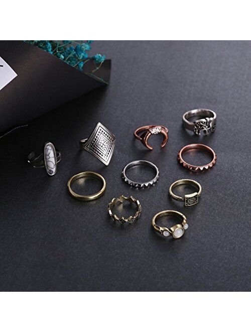 Gmai Bohemian Vintage Women Crystal Joint Knuckle Nail Ring Set of 10 pcs Finger Rings Punk Ring Gift