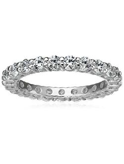 Platinum or Gold Plated Sterling Silver All-Around Band Ring set with Round Swarovski Zirconia